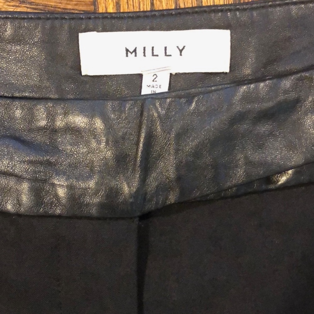 Milly Black Wool Pants w/ Black Leather Faux Belt - Picture 8 of 8